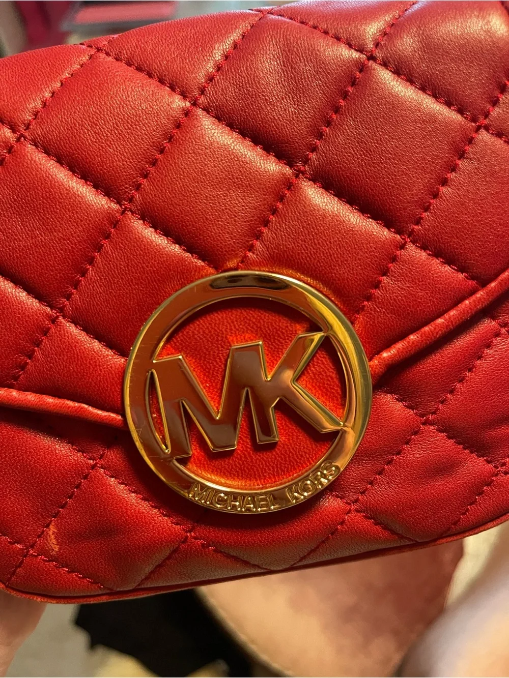 Michael Kors Red Quilted Leather Crossbody with Gold Chain